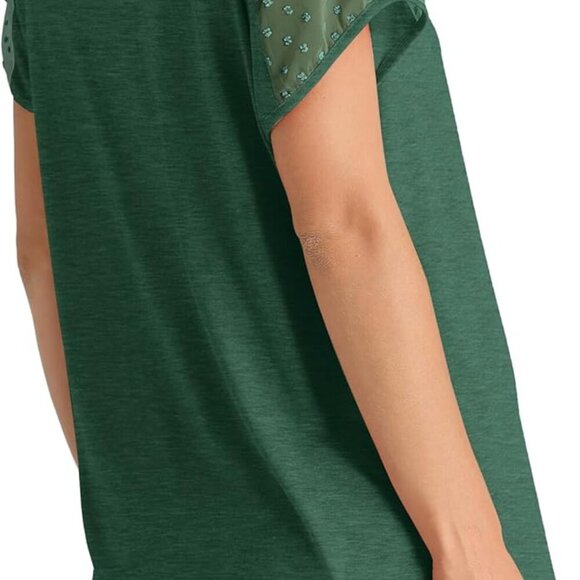 New Summer V-Neck Swiss Dot Short Sleeve T-Shirt for Women in Dark Green - Picture 4 of 4
